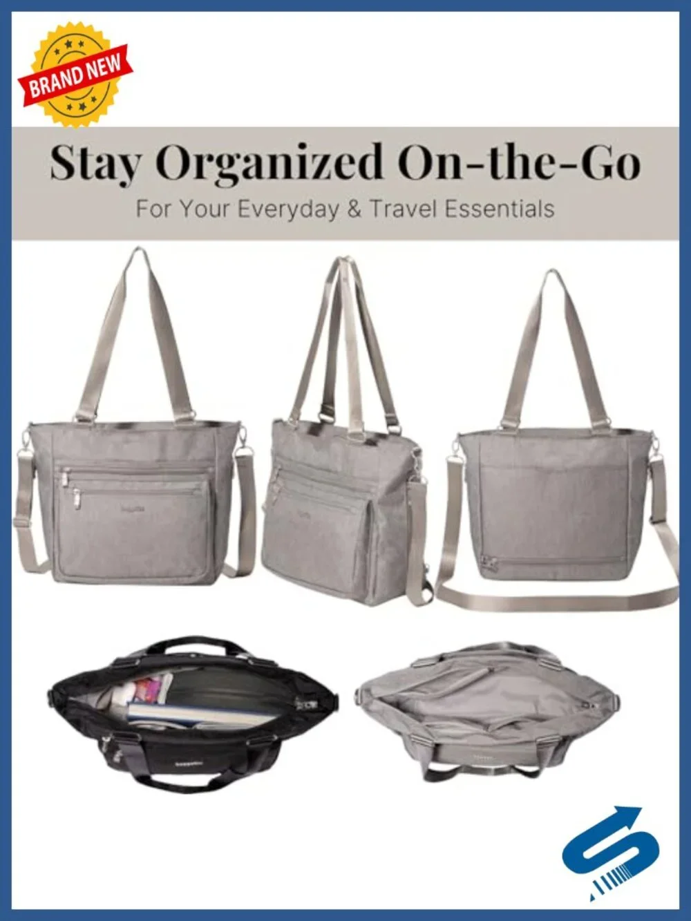 Polyester Travel Tote with Crossbody Strap, RFID Wristlet, Laptop Shoulder Bag